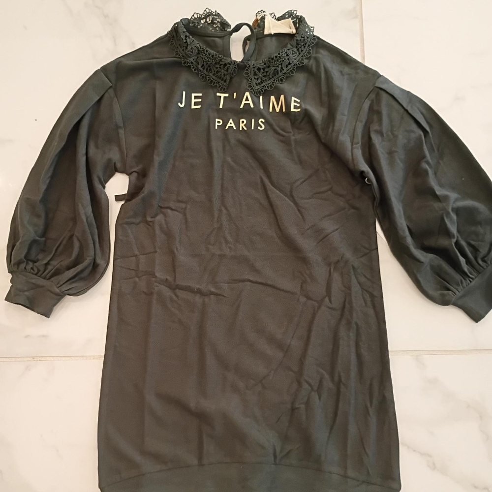 ❤️ JE T'AIME PARIS DRESS WITH CROCHET COLLAR SUPER CUTE *NEW
